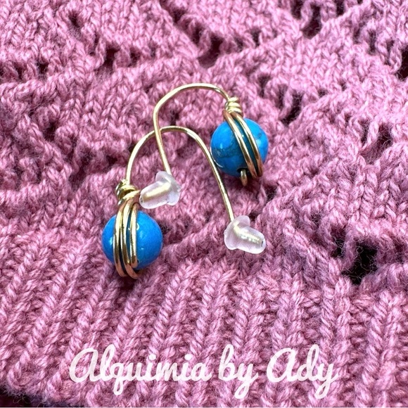 Sleeping beauty turquoise ball dangle sphere earrings bohemian - Picture 2 of 2